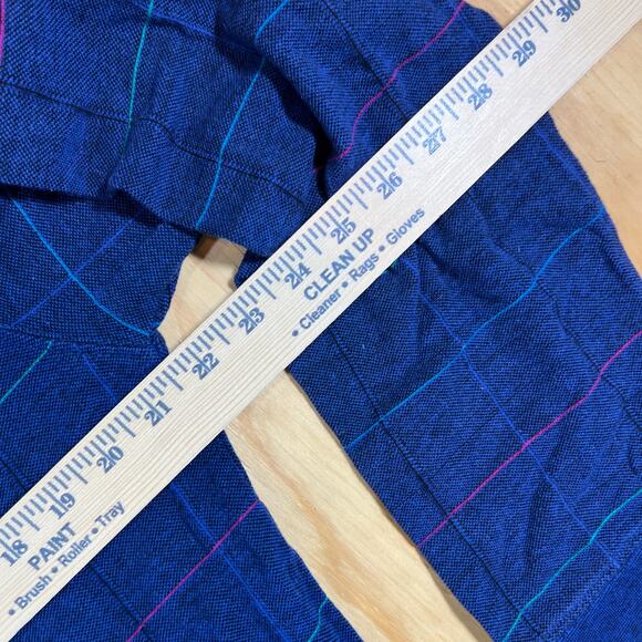 Payne Stewart Legacy Polo Shirt Blue Check Pink Logo Long Sleeve Cotton Mens L - Picture 10 of 10